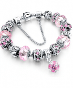 Elegance Pink Heart Silver Plated Charm Bracelets