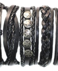 Black Ethnic Metal Wrap Leather Bracelet
