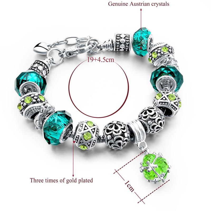 christmas gift diy green beads bracelet for friends fit pandora bracelet snake chain pulseira feminina adjustable SBR150305